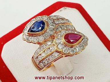 TN25528 แหวนทับทิมไขว้ไพลินล้อมเพชร ไซท์ 57