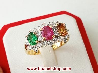 TN25529 แหวน3สีทับทิมบุราคัมมรกตเพชร ไซท์ 58